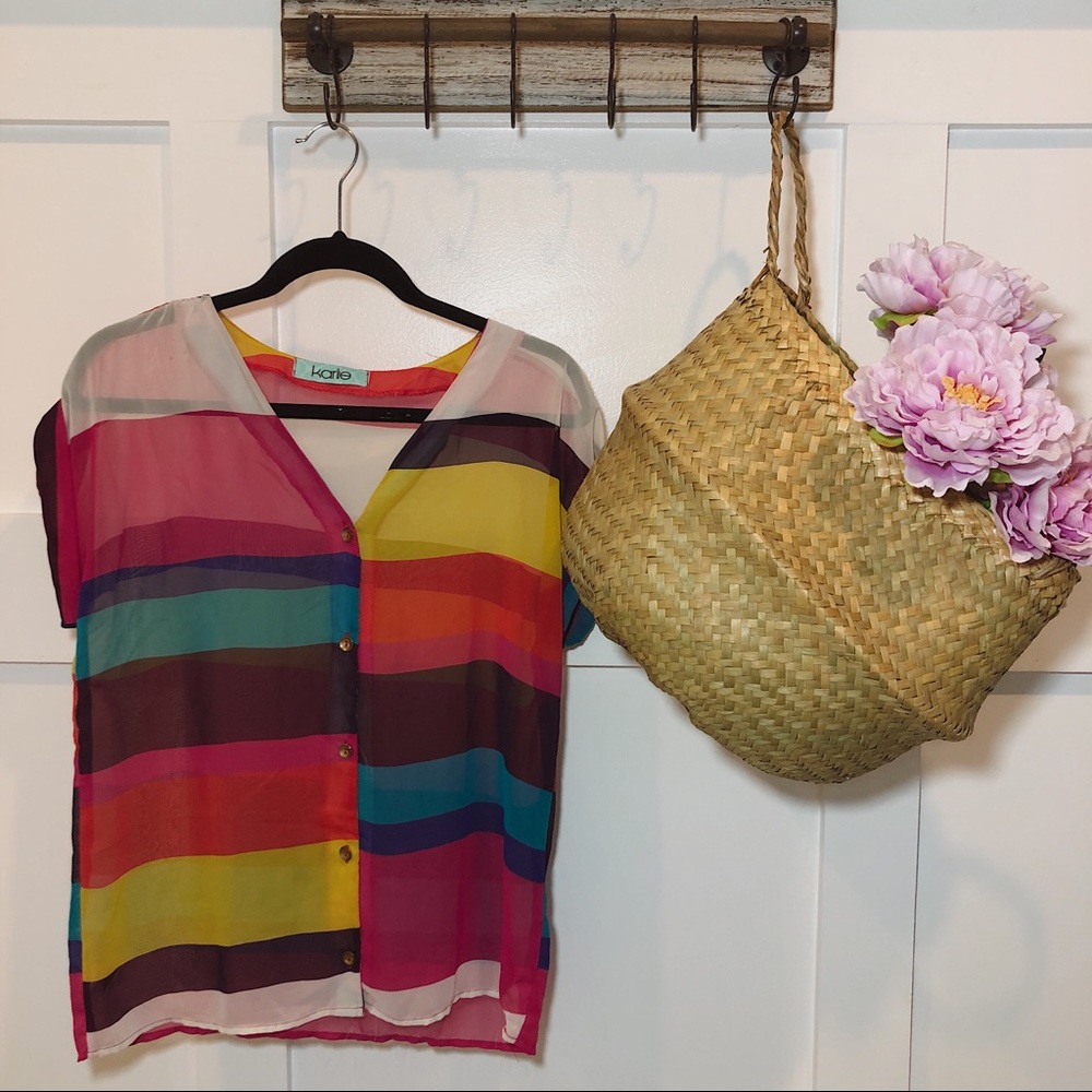 Karlie Multicolor Stripe Sheer Top